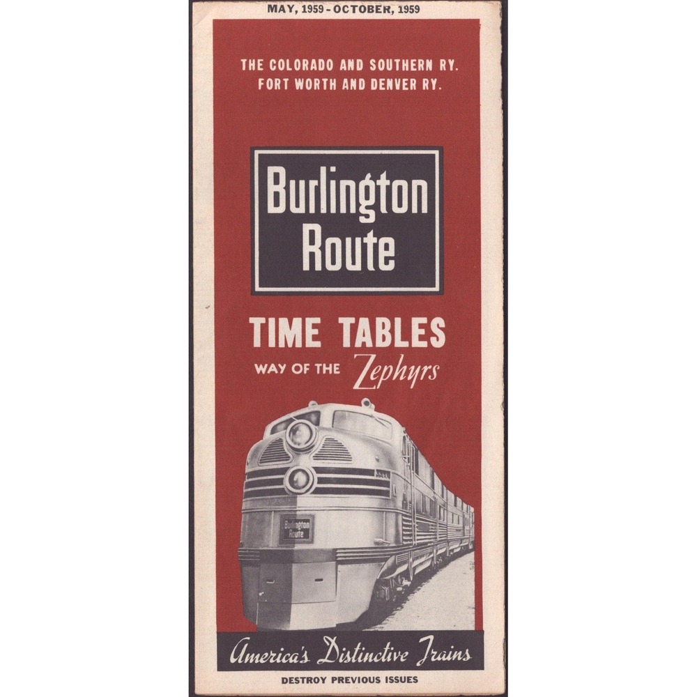 1959 Burlington Route Time Tables Colorado Southern Fort Worth Denver Railway